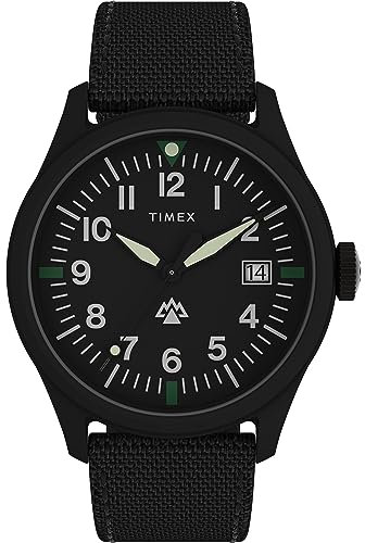 Timex Herren-Armbanduhr Expedition North, 43 mm, umweltfreundliches, zweiteiliges Armband mit Schnellverschluss, schwarzes Zifferblatt, Gehäuse TW2W23400