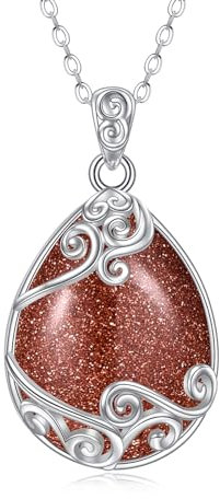 YAFEINI 925 Sterling Silber Gold Sand Stein Kette Filigrane Anhänger Halskette Schmuck für Damen Mädchen (CC-Goldsandstein Filigrane Kette)