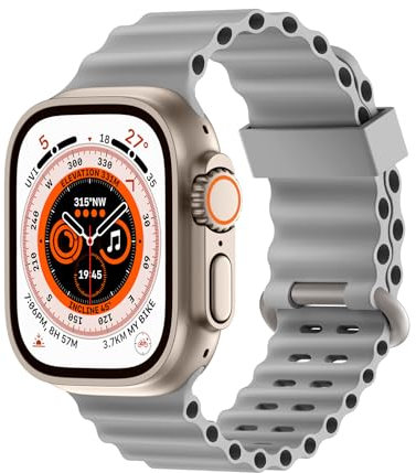 Higgs Ocean Ersatzarmband Kompatibel mit Apple Watch Armband Ultra/Ultra 2 49mm 45mm 44mm 42mm Damen/Herren, Silikon Sport Verstellbare Armbänder für iWatch Series 9 8 7 SE 6 5 4 3 2 1, Grau