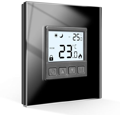 CNBINGO Thermostat Fussbodenheizung Raumthermostat Digital Unterputz für Wasser Boiler Thermostat Heizung Wandthermostat mit Glasrahmen, Schwarz