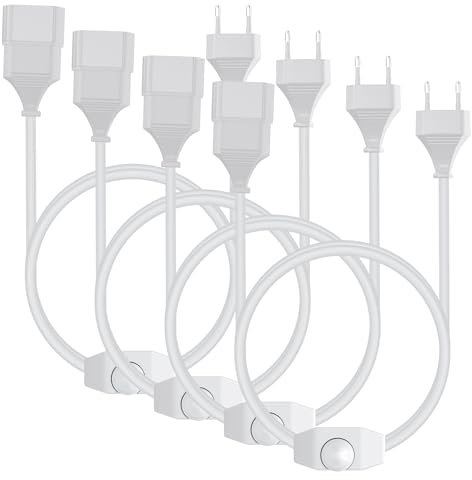 Vegena LED Dimmer Mit Schalter, 4 Stück 2m Lampenkabel Mit Dimmer Schalter, Dimmer Für LED Lampen, Euro Stecker Verlängerungskabel Drehdimmer Für LED Leuchtmittel (Weiß)