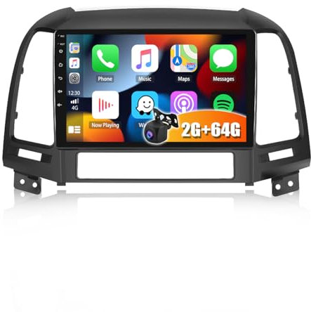 2G+64G CAMECHO Android 13 Radio de Coche GPS para Hyundai Santa Fe 2006-2012,Radio 2 DIN con Carplay Android Auto,Pantalla de 9 Pulgadas RDS/FM Mirror Link Bluetooth y USB+Cámara Trasera