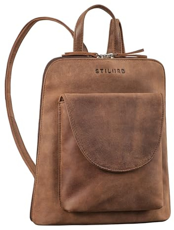 STILORD Bernice Eleganter Rucksack Damen Leder Tagesrucksack Vintage Rucksack Handtasche Kleiner Damenrucksack Cityrucksack für Frauen Echtleder Farbe:eichen - braun