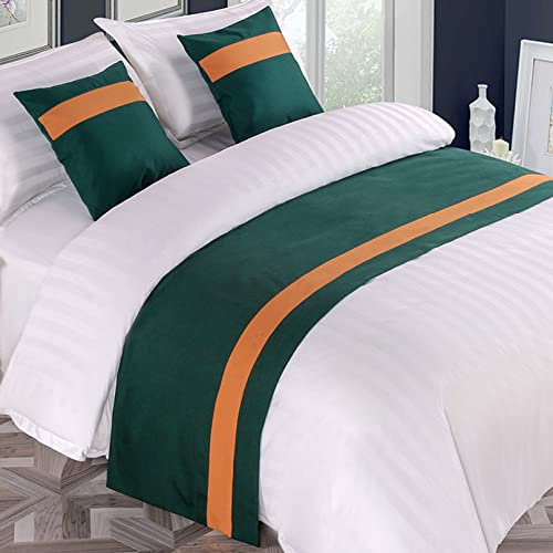 Chemin de lit en lin - Foulard pour pied de lit - Couvre-lit double couleur - Décoration pour chambre à coucher, hôtel, salle de mariage - Vert - 50 x 260 cm