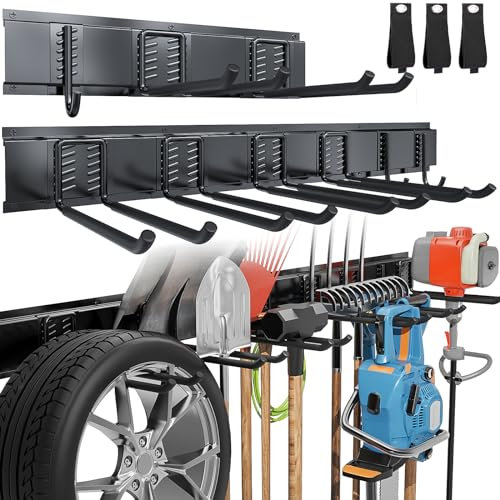 Volitaous Storage Racks Garage Tool Organizer with 9 Heavy Duty Hooks, Garage Storage for Garden Tools
