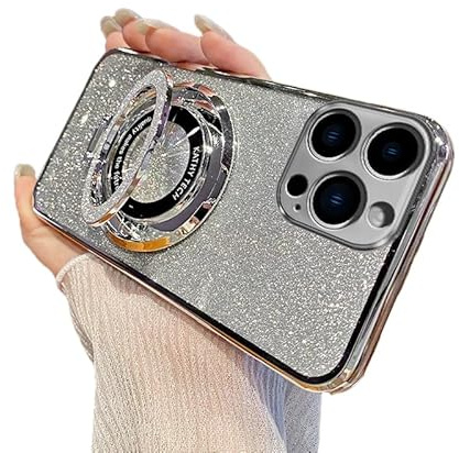 IMEIKONST Handyhülle iPhone 11 Pro Glitzer Hülle für Frauen Mädchen, Galvanisierte Schutzhülle mit Ständer Kameraschutz Silikon Bumper TPU Stoßfest Kratzfest Cover für iPhone 11 Pro. Silber DS1