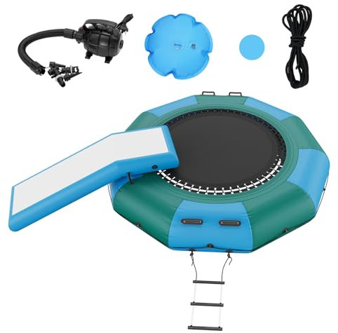 VEVOR Aufblasbarer Wassertrampolin mit Rutsche & Leiter, wasserdichte, Abriebfeste, Langlebige Wassertrampoline 3,05 m Großen Sprungfläche, Sprungplattform-Wasserpark Pool Trampolin, Spielzeuge