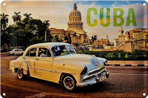 Schild Blech 30x20cm - Made in Germany - Spruch Cuba Auto weisser Oldtimer Metall Deko Blechschild