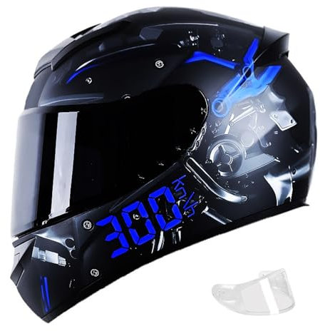 YPDOPORA Integraler Motorradhelm Mit EPS-Dämpfungsschicht Und Herausnehmbarem Futter. Face-Up-Motorradhelm Mit DOT/ECE-Zulassung Für Herren- Und Damenmotorräder,Blau,XL