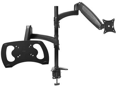 Trust Mara Dual Monitor Arm with Laptop Tray, Ergonomic Adjustable Monitor Mount up to 32 Laptop Stand up to 17, with Gas Spring, Swivel and Tilt, Vesa Mount 75/100 for PC Screen and Table Desk