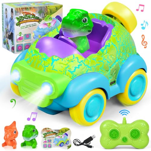 Ulikey Ferngesteuertes Auto ab 3 Jahre, Dinosaurier Spielzeugauto mit Lichtern und Musik, Dinosaurier Spielzeug RC Auto, Mädchen und Jungen Kinderspielzeug Geburtstag Geschenk Innen Außen (Grün)