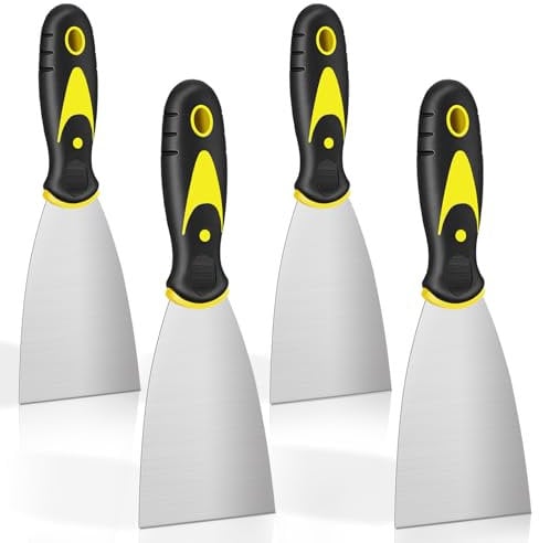 AOZBZ Wallpaper Scrapers, 4Pcs 2'' Stainless Steel Trowel, Wide Putty Knife Set, Metal Spackle Knives Paint Tools, for Wallpaper/Decals/Drywall Finishing