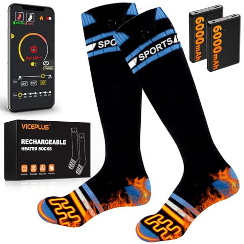 Chaussettes Chauffantes Homme Femme avec Télécommande APP Chauffe-Pieds,6000mAh Rechargeables Chaussettes Chaudes d'hiver en Coton