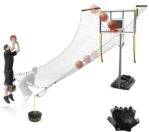 LXWKAI Basketball-Rebounder-Aufsatz, automatisch, Trainingshilfe für das Indoor-/Outdoor-Rücklaufnetz für Basketballkörbe, Basketball-Shot-Returner-System mit drehbaren Halterungen, 4,8 m Netz