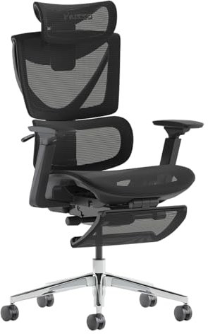 MUSSO V900 Structure Master - Silla de oficina ergonómica con respaldo ajustable de 3 niveles, soporte lumbar, reposabrazos y reposacabezas 4D, reposapiés retráctil, respaldo alto de malla para el