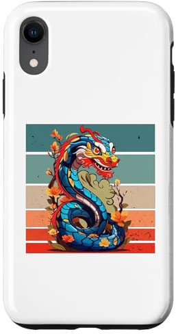 Coque pour iPhone XR Dragon enroulé avec des fleurs fleurs japonaises nature