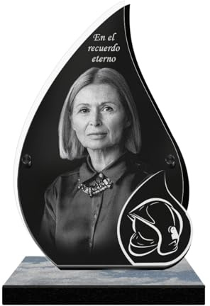 ETERNEL - Plaque Funéraire Personnalisée Larme Pompier avec Photo | Gravure Laser Haute Qualité sur Verre Acrylique, résistante aux UV, Plaque pour Hommage, Enterrement, Tombe, Cimetière