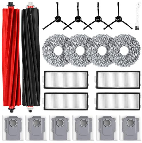 21 Stück Zubehör für Roborock Qrevo Master/Qrevo Slim Saugroboter, 2 Gummi Hauptbürste 6 Staubbeutel 4 HEPA Filter 4 Wischtücher 4 Seitenbürsten 1 Reinigungsbürste