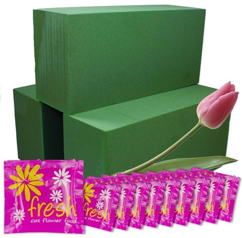 Pack de 3 Espumas Florales Naturales Premium con 10 Conservantes para Flor Cortada-3 Esponjas para Flor Natural (1 unidad - 23x11x8) - Bloques de Espumas con Conservante