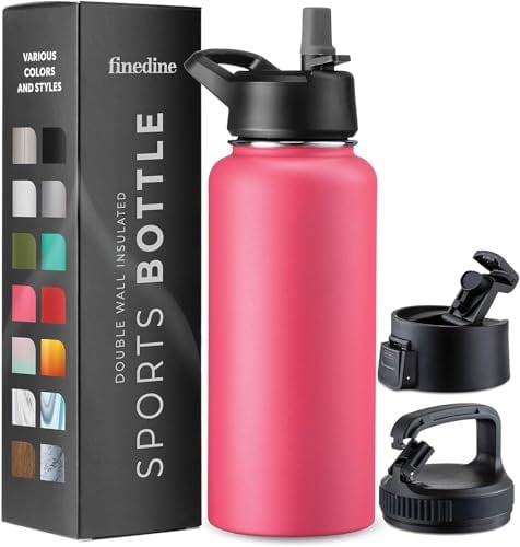 950 ML Triple Walled, Insulated Water Bottles with Straw - Stainless Steel Metal Bottle W/ 3 Leak Proof Lids - For Travel, School, Sports, Gym/Men, Women & Kids (Striking French Rose)