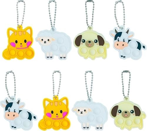Cuackamily 8PCS Mini Pop Push It Fidget Jouet Porte-clés,Porte Clef Mini Push Fidget,Silicone Squeeze Pop Bubble Fidget Jouets Sensoriels Stress Soulagement Anxiété,Cadeaux pour Enfants Adultes