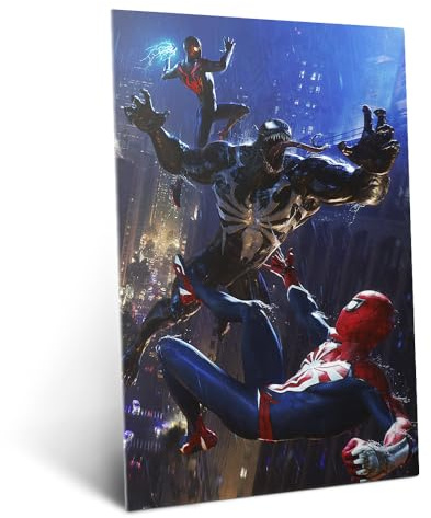 Displate Metallposter Marvel - Spider-Man 2 Game - Peter Miles and Venom Plakat - Wandbilder Moderne Bilder Wohnzimmer Deko Schlafzimmer - Geschenk - Wanddeko Metall Poster 48 cm x 67.5 cm