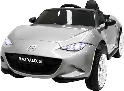 TCARAIWEN 12V Elektroauto für Kinder, Mazda MX-5 Lizenziertes Elektrofahrzeug mit Fernbedienung, Bluetooth-Spieler, Silber