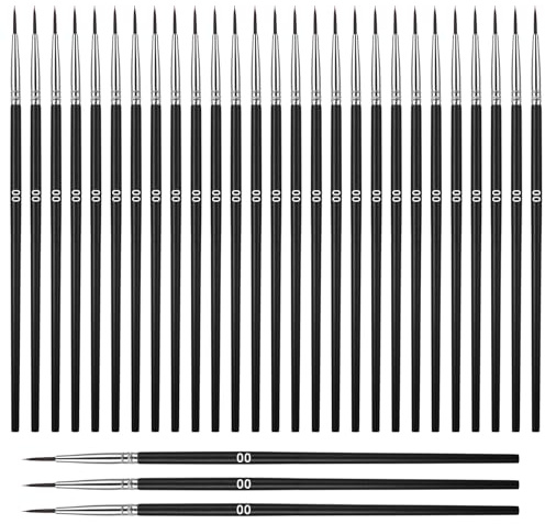 Giantree Set di 30 pennelli sottili, pittura con i numeri, piccolo pennello per dettagli minuscoli, pennello professionale con punta fine, per acrilico, acquerello, modellismo, fai da te, pittura del