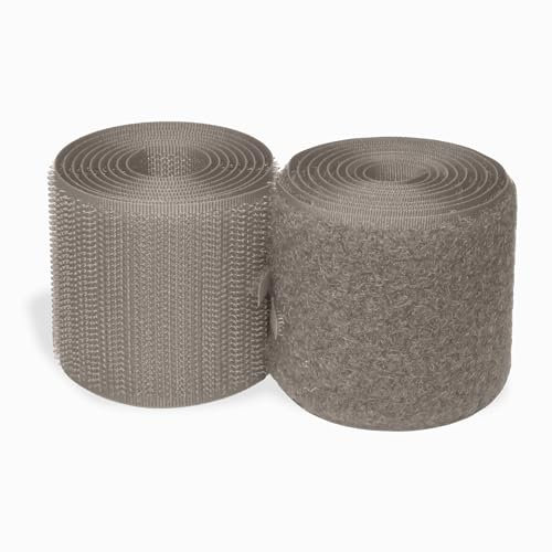 Tiras de nailon no adhesivas de 5,1 cm x 2,5 m, color gris claro, rollo de agarre fuerte, cinta de cierre resistente, fácil de coser para el hogar, oficina, escuela, coche y manualidades