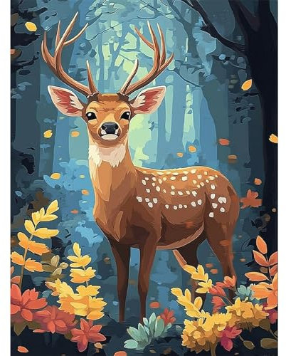 HEIBAGO Cerf Peinture par Numero Adulte, Animaux Kits de Peinture, Kit de Peinture à l'huile pour Débutants, Peintures Acryliques pour la Décoration de la Maison,30X40cm