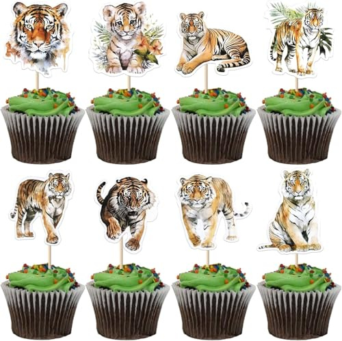 WEINIBAO 40 Stück Jungle Safari Animal Cake Toppers, Kuchendeko Tiere, Dschungel Tortendeko, Waldtiere Kuchen Deko, Cupcake Topper Dschungel für Kinder Geburtstag, Babyparty