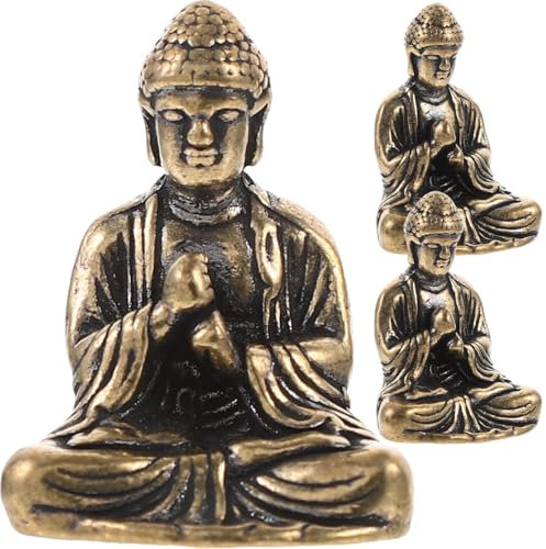 Amosfun 3stücke Teiliges Messing Buddha Figuren Filigrane Sitzende Buddhastatuen Dekoratives Desktop-Ornament Für Büro Und Zuhause Festliche Wohnkultur Langlebiges Sammlerstück