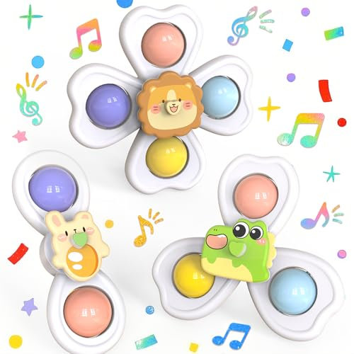 LISOPO Saugnapf Spielzeug Baby, 3 Stück Kinder Spielzeug Spinner für Bad Fenster Hochstühle Flugzeug Reise und Baby Hochstuhl für Kleinkinder 6 Monate Geburtstagsgeschenk