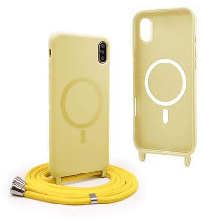 YFSYLL Handykette Hülle für iPhone XS/X mit Band,Magnetische Silikon Handyhülle Kompatibel mit MagSafe,Handyhülle für zum Umhängen Einstellbar und Abnehmbar - Gelb