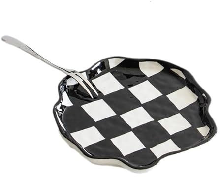 Checkered Spoon Rest,Black And White Ceramic Kitchen Cooking Holder Utensil Spoon Rest，6 inch Kitchen Counter Spoon Rests (6 in)