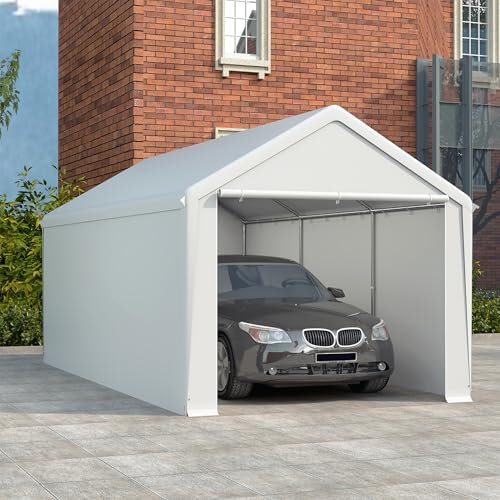 Suusolny Lagerzelt Gartenschuppen Gerätehäuser Winterfest Gerätezelt Carport mit Dach UV-beständig Pergola im Freien mit Abnehmbare Seitenwände Weidezelt Fahrradgarage Geräteschuppen - 3x6m - Weiß