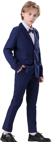 DANUOKU 2 Piece Boys Suits Set, Kids Blazer & Trousers, Leisurewear or Wedding Party Pageboy Outfit,Navy,7 Years, 140