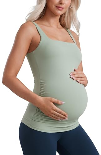 CRZ YOGA Umstands Square Neck Tanktops | Butterluxe, Leichter Halt, Pads, Yoga, Extrem Weich, Seitlich gerafft, Breite Träger, Schwangerschaft & Wochenbett