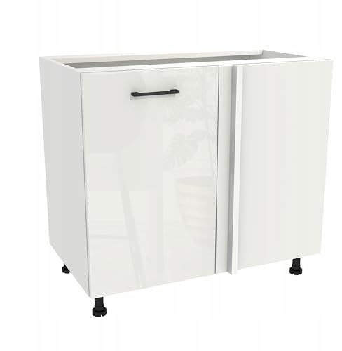 Laclar Eckunterschrank Capri 105x72x52 cm - Küchenunterschrank - Soft-Close Tür - praktischer Einlegeboden - Stabiler Küchenmöbel - Bausatz zum Selbstaufbau - Weiß Acryl Hochglanz/Weiß