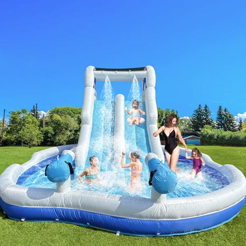 Double slide with pool – blue