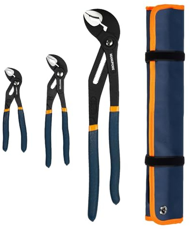 MANUFORE Jeu de 3 Pinces Multiprises 180/250/400 mm Grande Taille | Réglage Rapide par Bouton, Antidérapante & Durable, avec Sac de Rangement, pour Bricolage & Plomberie