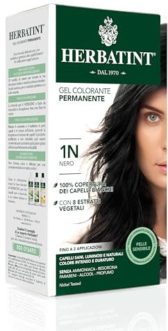 Herbatint Gel Colorante Permanente per Capelli 1N Nero - 150 ml, senza Ammoniaca, 100% Copertura Capelli Bianchi, per Pelli Sensibili, con 8 Estratti Naturali Bio