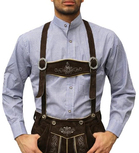 German Wear Trachtenhemd mit Stehkragen für Trachtenlederhosen kariert, Dunkelblau, M