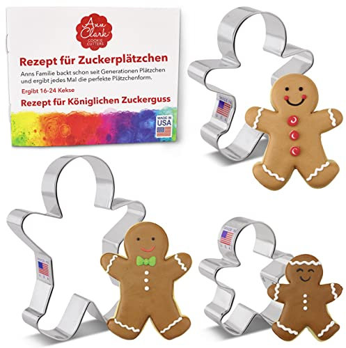 Ann Clark Ausstechformen - Lebkuchen-Mann - 3 Teile Set - 7.3 cm, 9.52 cm, 12.7 cm - US verzinnter Stahl