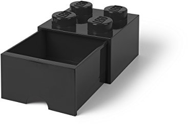 LEGO Brick with 4 Knobs and 1 Drawer Black - Storage Box for LEGO Toys Desk Drawers and Office Supplies Stackable Storage Box Home Decoration Toy Box