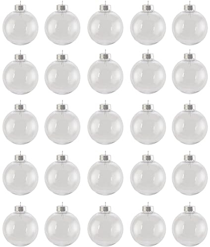 Creative Hobbies® - Bulk Value Pack of 25 pcs - 67mm (2-5/8 Inch) Round Clear Plastic Ball Ornaments - Great for Crafting DIY Christmas Ornaments