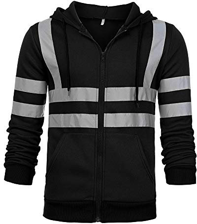 URSING Herren Winter Kapuzenpullover mit Sicherheits Reflexstreifen Leuchtend Warnweste Arbeitsjacke Pullover Sweatshirts Jacke Hoodie Kapuzenpulli Langarm Tops Bluse Langarmshirt (Schwarz, L4)