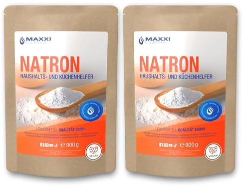 Maxxi Clean 2 x 900 g Natron Pulver I Natriumhydrogencarbonat in Lebensmittelqualität I hochrein und geruchsneutral I ideal zum Backen, Reinigen und für vielseitige Körperpflege Anwesndungen zuhause