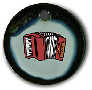 Schöner Keramik-Anhänger „Ziehharmonika“ in braun-blau-grün marmoriert; Schmuck Kette Kettenanhänger Geschenk Kunsthandwerk Keramik rund Talisman Halskette Aufmerksamkeit Mitbringsel individuell