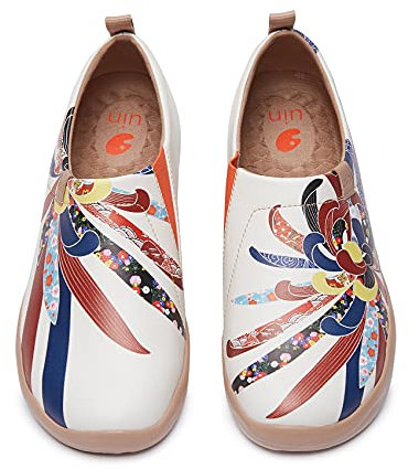 UIN Damen Casual Fashion Schuhe mit PU Obermaterial und Eva Außensohle Wanderschuhe Kunst gemalt Slip On Schuhe Low-Tops Toledo I Chrysanthemum（EU 39